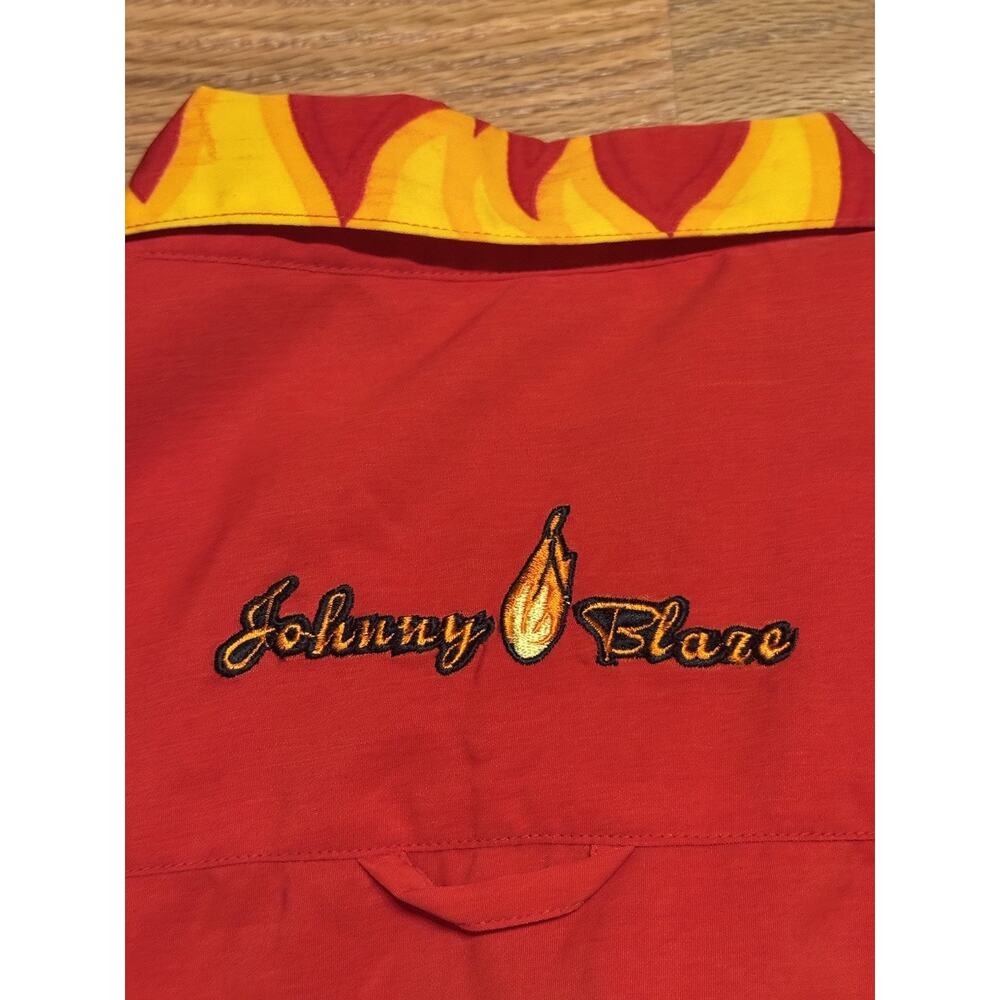 VTG Johnny Blaze Y2K Fire AOP Button-Up Shirt Mens Size Large Red Short Sleeve - Picture 11 of 11